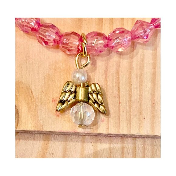 Handmade Pink and Clear Bracelet With Angel Charm - Picture 2 of 2